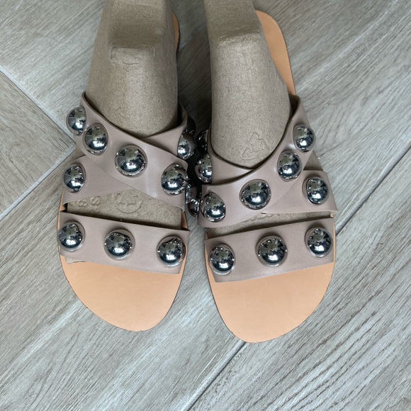 Marc Fisher Tan Large Stud Embellished slide-on Sandals. - Picture 1 of 9